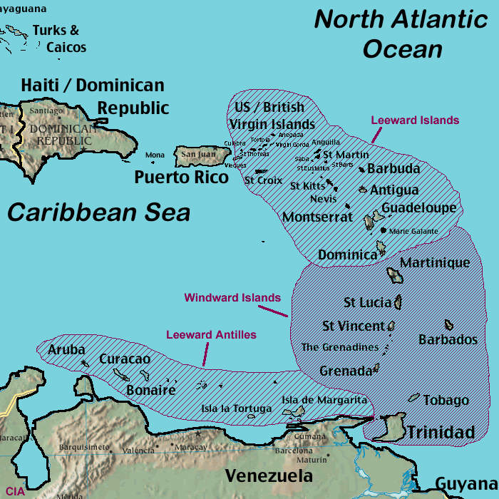 Map of Caribbean Islands and Virgin Islands