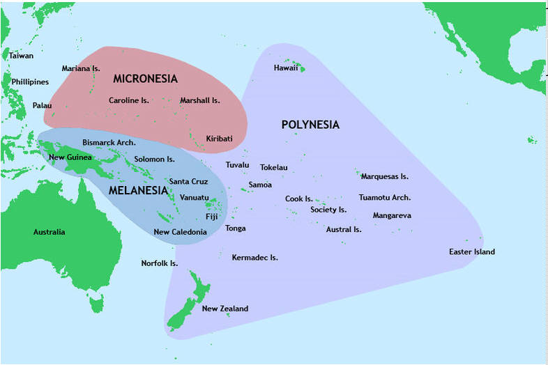 Map of New Zealand and the South Pacific Islands
